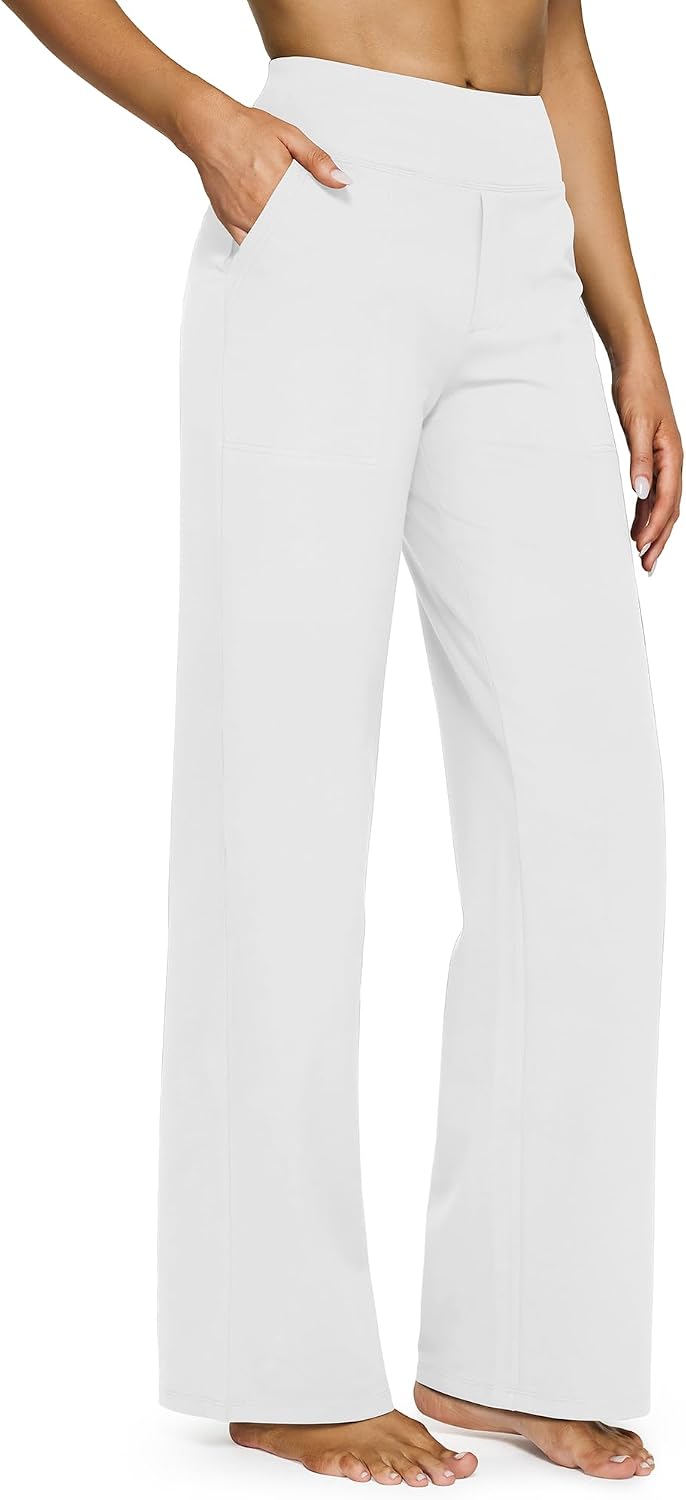 G4Free Yoga Pants for Women Wide Leg Pants with Pockets High Waisted | Moisture Wicking, Soft Comfortable Feel, 4-Way Stretch, Faux Fly, Faux Back Pockets, Yoga, Work & Casual Wear