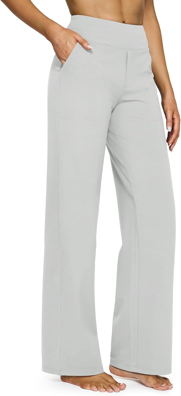 G4Free Yoga Pants for Women Wide Leg Pants with Pockets High Waisted | Moisture Wicking, Soft Comfortable Feel, 4-Way Stretch, Faux Fly, Faux Back Pockets, Yoga, Work & Casual Wear