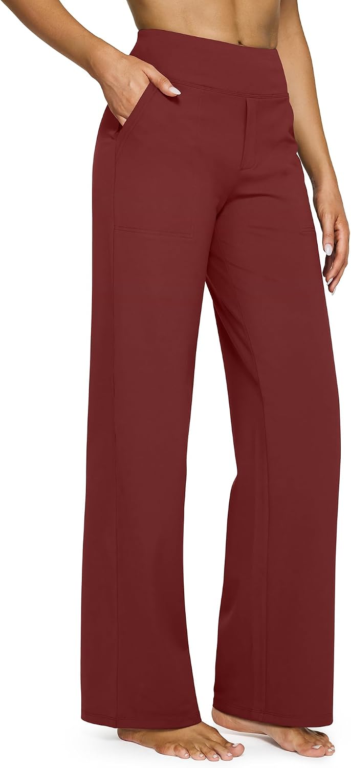 G4Free Yoga Pants for Women Wide Leg Pants with Pockets High Waisted | Moisture Wicking, Soft Comfortable Feel, 4-Way Stretch, Faux Fly, Faux Back Pockets, Yoga, Work & Casual Wear