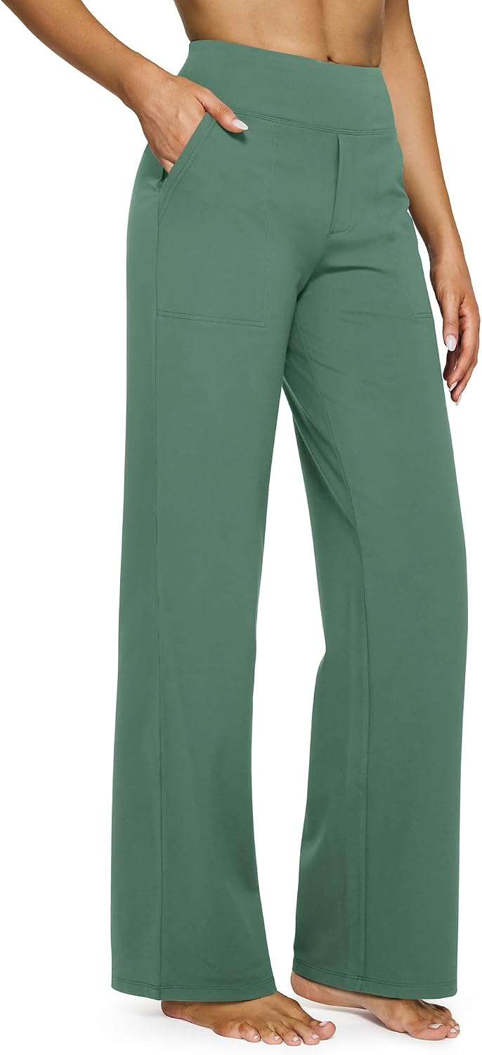 G4Free Yoga Pants for Women Wide Leg Pants with Pockets High Waisted | Moisture Wicking, Soft Comfortable Feel, 4-Way Stretch, Faux Fly, Faux Back Pockets, Yoga, Work & Casual Wear