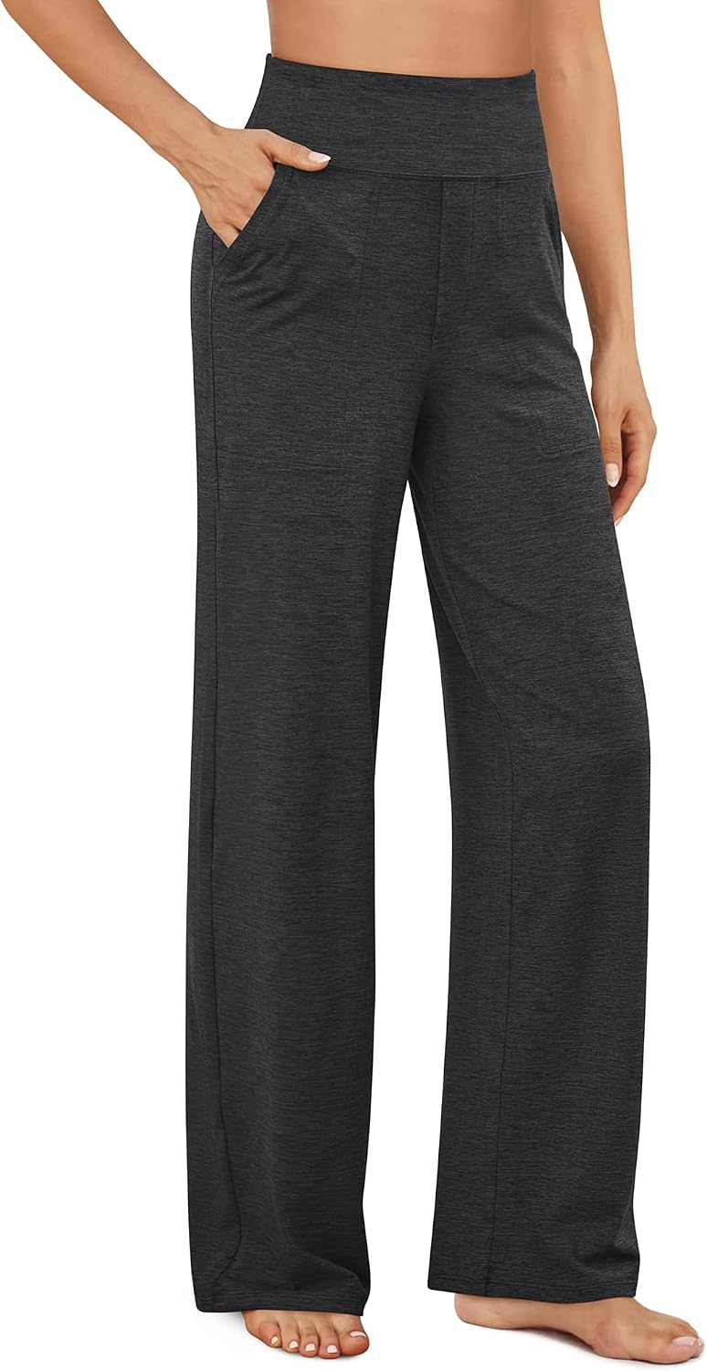 G4Free Yoga Pants for Women Wide Leg Pants with Pockets High Waisted | Moisture Wicking, Soft Comfortable Feel, 4-Way Stretch, Faux Fly, Faux Back Pockets, Yoga, Work & Casual Wear
