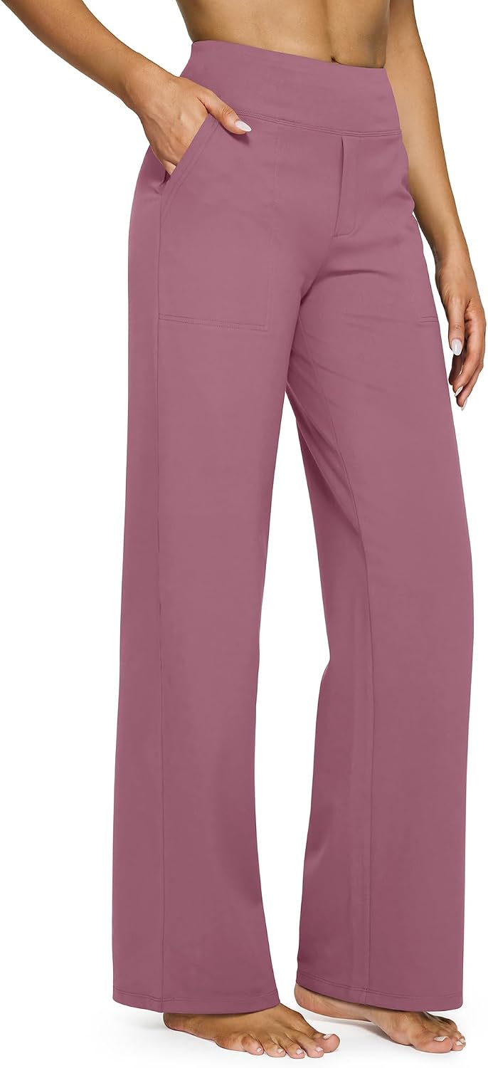 G4Free Yoga Pants for Women Wide Leg Pants with Pockets High Waisted | Moisture Wicking, Soft Comfortable Feel, 4-Way Stretch, Faux Fly, Faux Back Pockets, Yoga, Work & Casual Wear