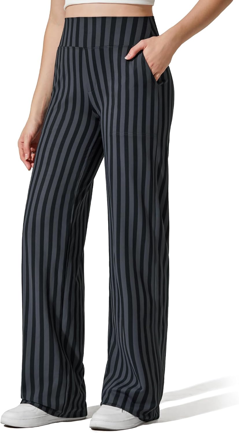 G4Free Yoga Pants for Women Wide Leg Pants with Pockets High Waisted | Moisture Wicking, Soft Comfortable Feel, 4-Way Stretch, Faux Fly, Faux Back Pockets, Yoga, Work & Casual Wear