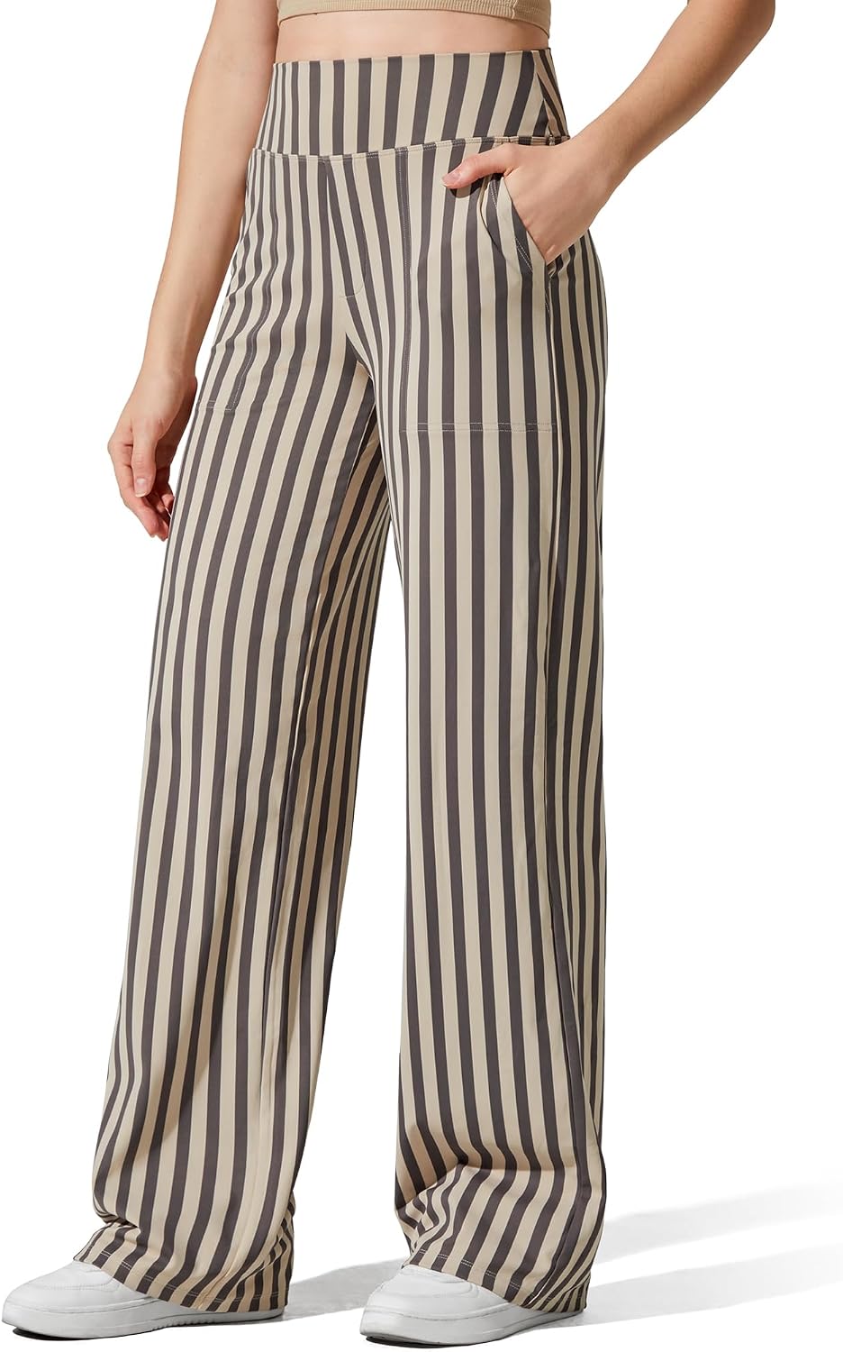 G4Free Yoga Pants for Women Wide Leg Pants with Pockets High Waisted | Moisture Wicking, Soft Comfortable Feel, 4-Way Stretch, Faux Fly, Faux Back Pockets, Yoga, Work & Casual Wear
