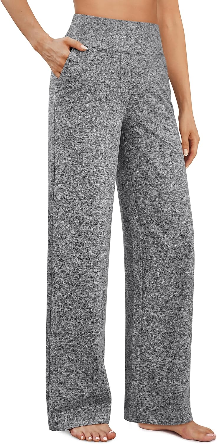 G4Free Yoga Pants for Women Wide Leg Pants with Pockets High Waisted | Moisture Wicking, Soft Comfortable Feel, 4-Way Stretch, Faux Fly, Faux Back Pockets, Yoga, Work & Casual Wear